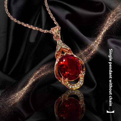 Women's Korean-style Red Tourmaline Colored Gemstone Pendant Necklace - VEX CLUB HOUSE