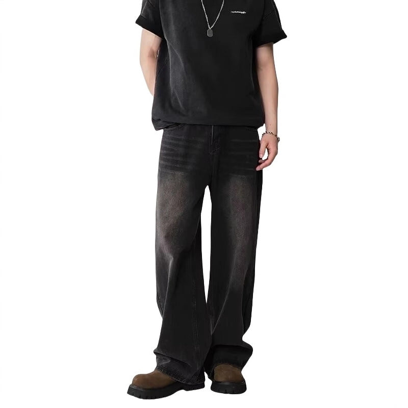 Mens Straight-Leg Relaxed-Fit Vintage Blue Denim Jeans In American Style - VEX CLUB HOUSE