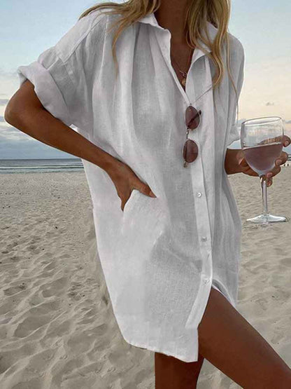 Women's Casual Loose-Fit Fashionable Cotton-Linen Solid-Color Short-Sleeve Top - VEX CLUB HOUSE