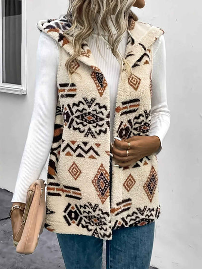 Women's Double-sided Printed Hooded Vest - VEX CLUB HOUSE