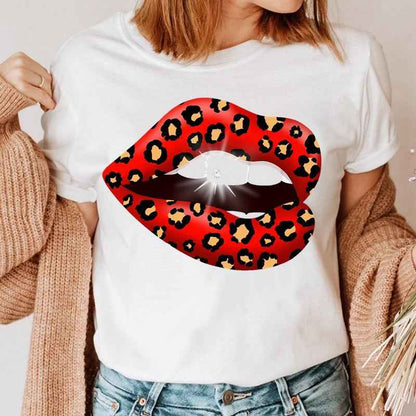 Fashion Printing Creative Color Lip Print Short Sleeve - VEX CLUB HOUSE