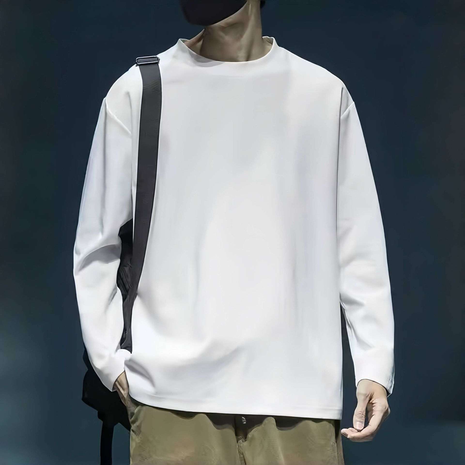 Men's Round Neck Thickened Inner Bottoming Shirt Solid Color Loose-fitting Versatile Top - VEX CLUB HOUSE