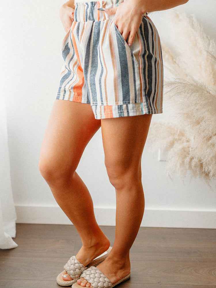 Striped Contrast Color Casual Shorts For Women - VEX CLUB HOUSE