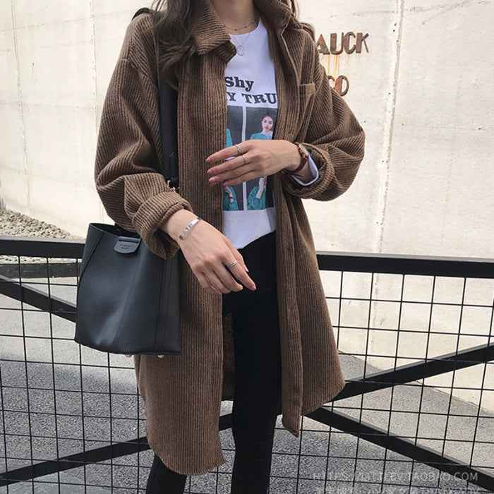 Women's Loose Mid-length Corduroy Shirt - VEX CLUB HOUSE