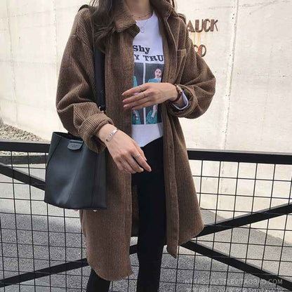 Women's Loose Mid-length Corduroy Shirt - VEX CLUB HOUSE