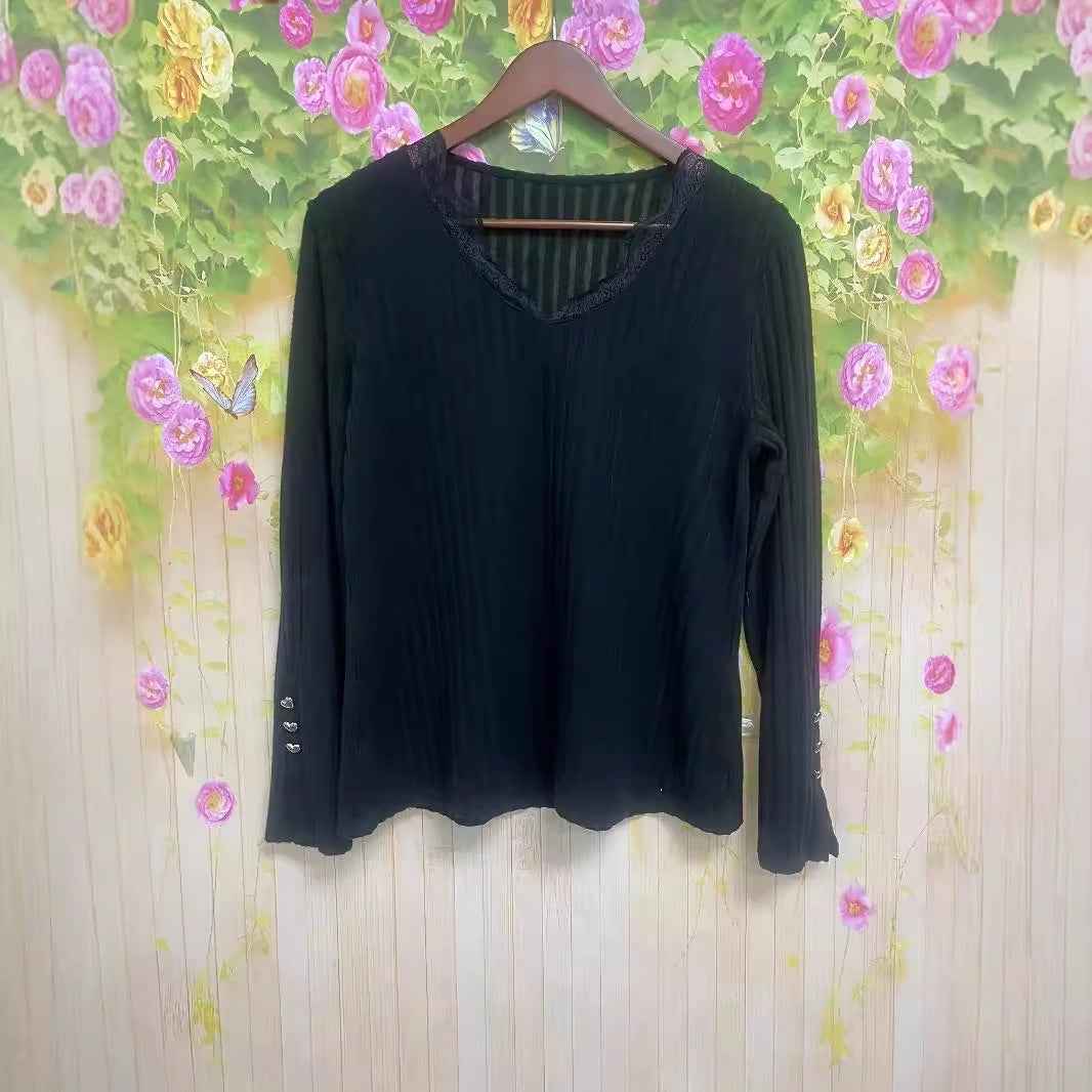 Womens V-neck Lace-button Solid-color Slim-fit Fashion Long-sleeve Top - VEX CLUB HOUSE
