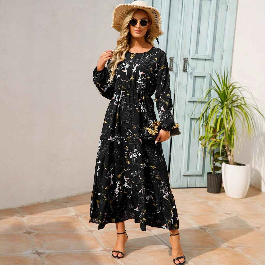 Womens Versatile Round-neck Floral Chiffon Dress - VEX CLUB HOUSE