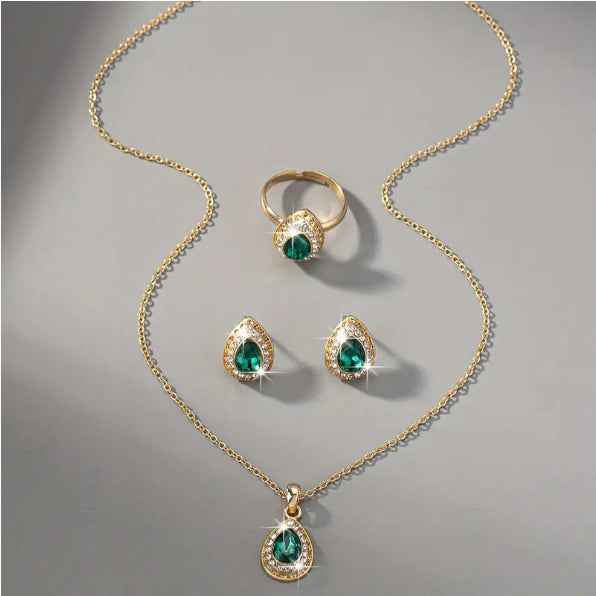 Jewelry Suit Women's Water Drop Gem Series Necklace Earring Ring Bracelet Four-piece Set - VEX CLUB HOUSE