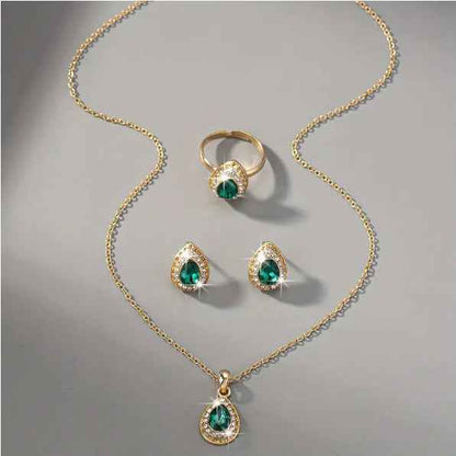 Jewelry Suit Women's Water Drop Gem Series Necklace Earring Ring Bracelet Four-piece Set - VEX CLUB HOUSE