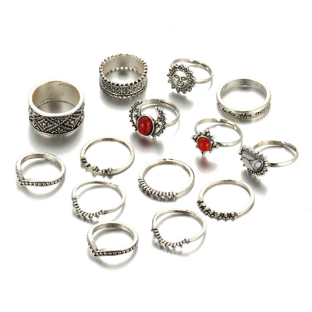 Vintage silver carved joint ring with red and white turquoise - VEX CLUB HOUSE