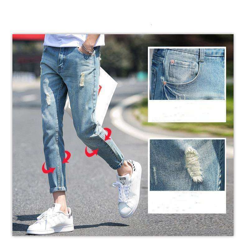 Men's ripped jeans cropped trousers - VEX CLUB HOUSE