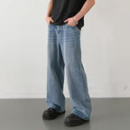 Mens Straight-Leg Relaxed-Fit Vintage Blue Denim Jeans In American Style - VEX CLUB HOUSE