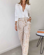 Women's Casual Long-sleeved Lapel Shirt Printed Wide-leg Pants Suit - VEX CLUB HOUSE