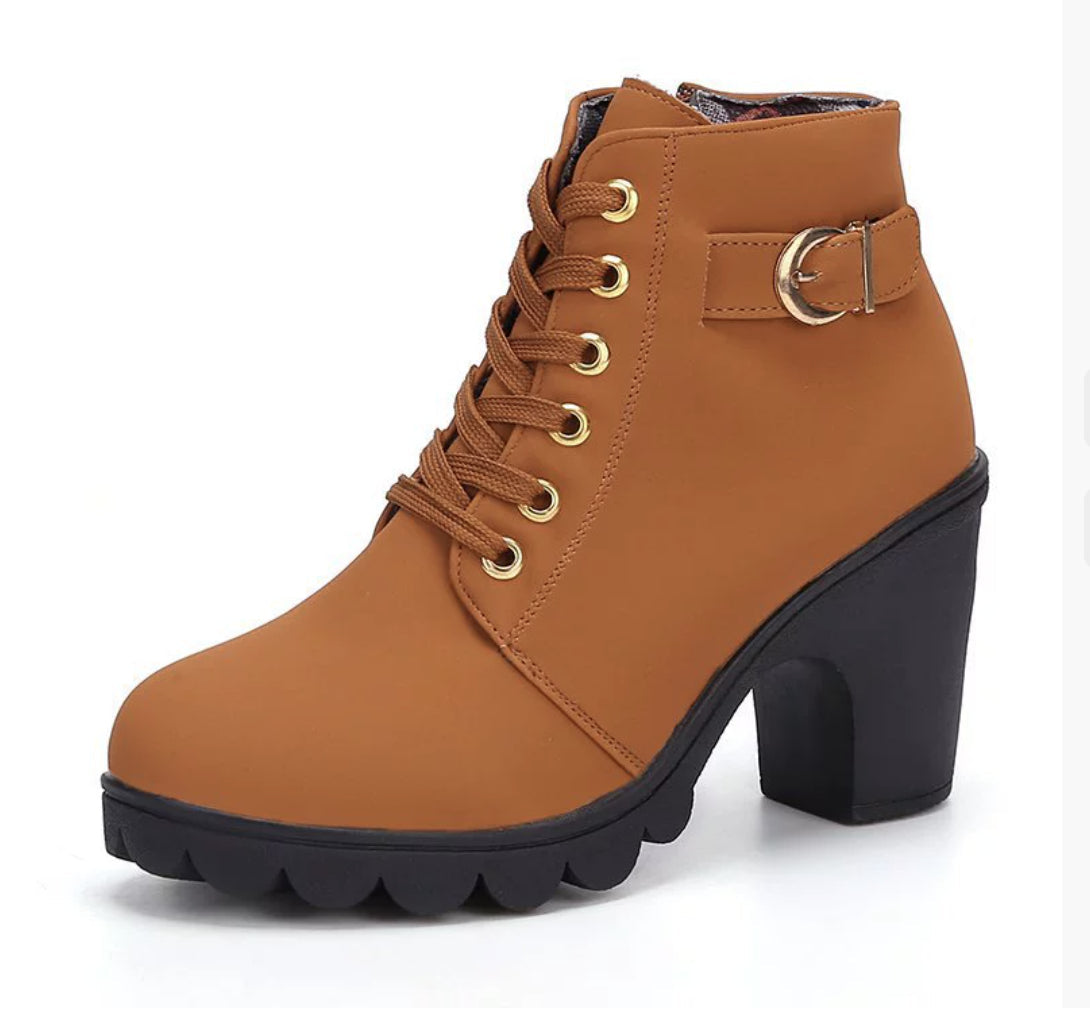 Fashoin Leopard Print Ankle Square Heel Suede Lace-up Zip Boots Women Casual Versatile Shoes Autumn And Winter - VEX CLUB HOUSE