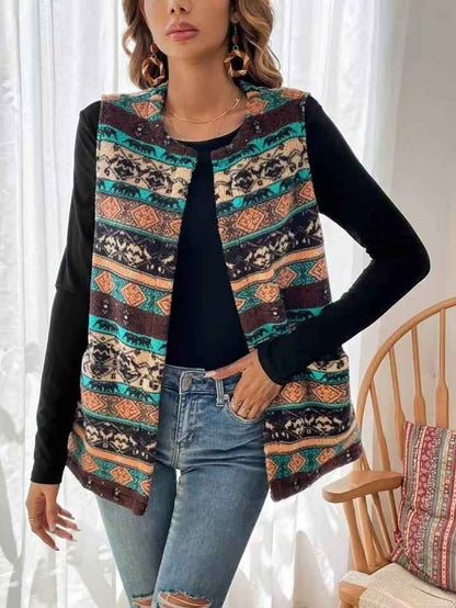 Women's Printed Double-sided Plush Buttonless Cardigan - VEX CLUB HOUSE