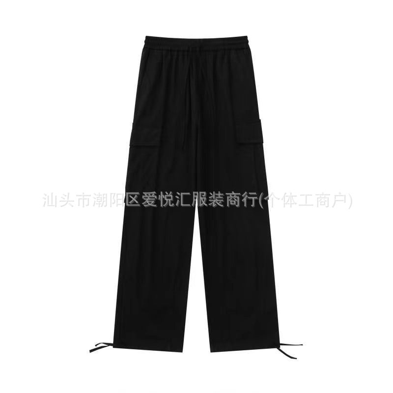 Loose Fitting Casual Straight Leg Cargo Pants With Multiple Pockets And A Drawstring Waist - VEX CLUB HOUSE