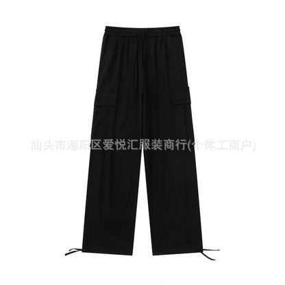 Loose Fitting Casual Straight Leg Cargo Pants With Multiple Pockets And A Drawstring Waist - VEX CLUB HOUSE