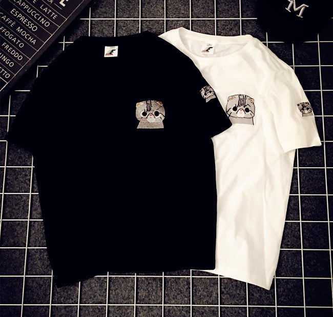 summer new Korean embroideryshort-sleeved T-shirt street fashion BF wind men and women couples tee - VEX CLUB HOUSE