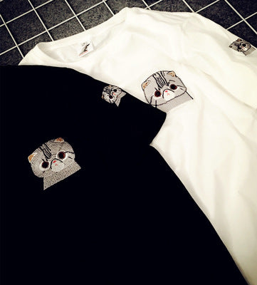 summer new Korean embroideryshort-sleeved T-shirt street fashion BF wind men and women couples tee - VEX CLUB HOUSE