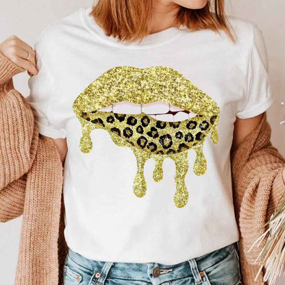Fashion Printing Creative Color Lip Print Short Sleeve - VEX CLUB HOUSE