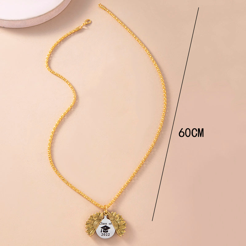 Vintage Gold Sunflower Locket Necklace Stainless Steel Class Of Graduate Cap Necklaces For Men Women Graduation Jewelry V E X C L U B H O U S E