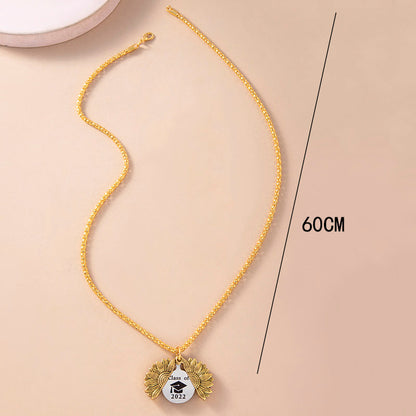 Vintage Gold Sunflower Locket Necklace Stainless Steel Class Of Graduate Cap Necklaces For Men Women Graduation Jewelry V E X C L U B H O U S E
