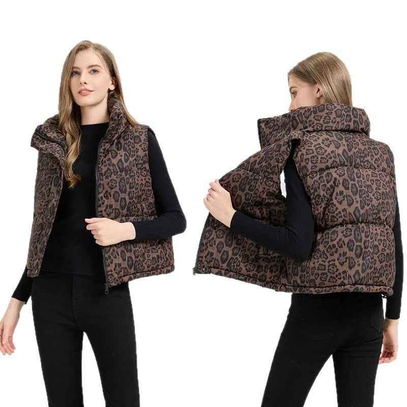 Leopard Print Stand Collar Temperament Cotton Vest - VEX CLUB HOUSE