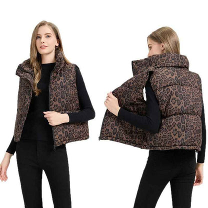 Leopard Print Stand Collar Temperament Cotton Vest - VEX CLUB HOUSE