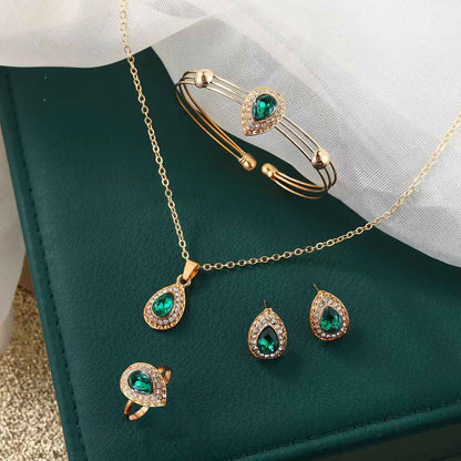 Jewelry Suit Women's Water Drop Gem Series Necklace Earring Ring Bracelet Four-piece Set - VEX CLUB HOUSE