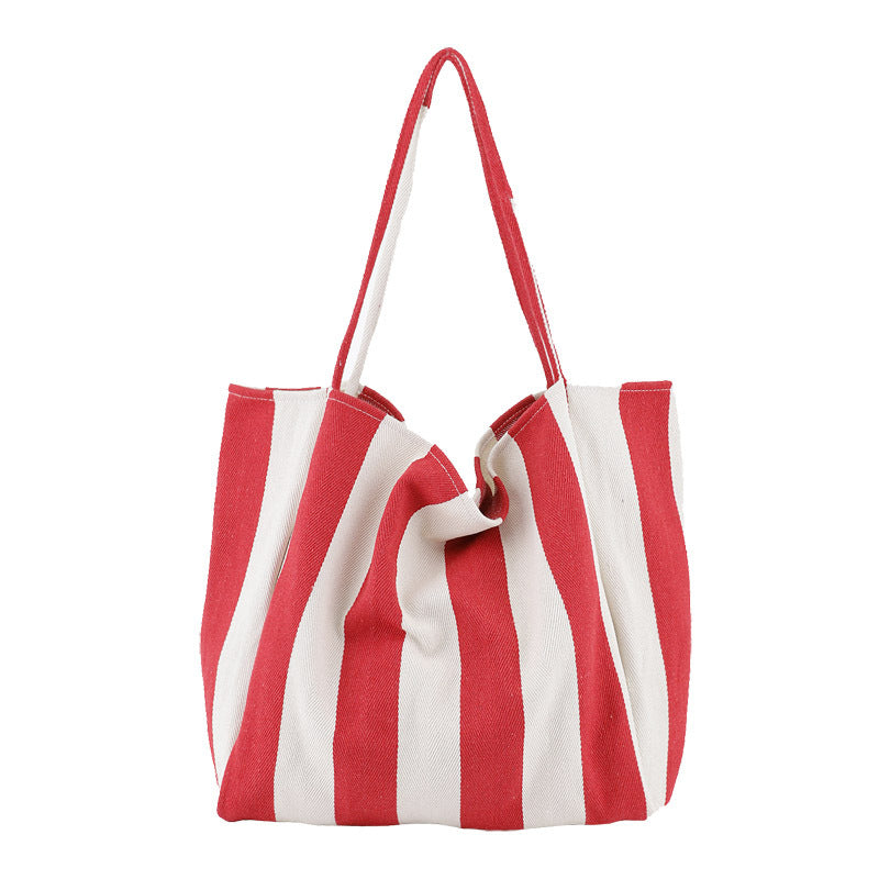 Striped Canvas Bags High Capacity Shoulder Bags For Women Fashion Shopper Handbags Casual Shopping Totes - VEX CLUB HOUSE