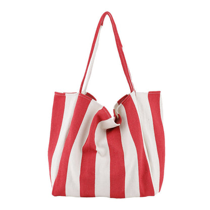 Striped Canvas Bags High Capacity Shoulder Bags For Women Fashion Shopper Handbags Casual Shopping Totes - VEX CLUB HOUSE