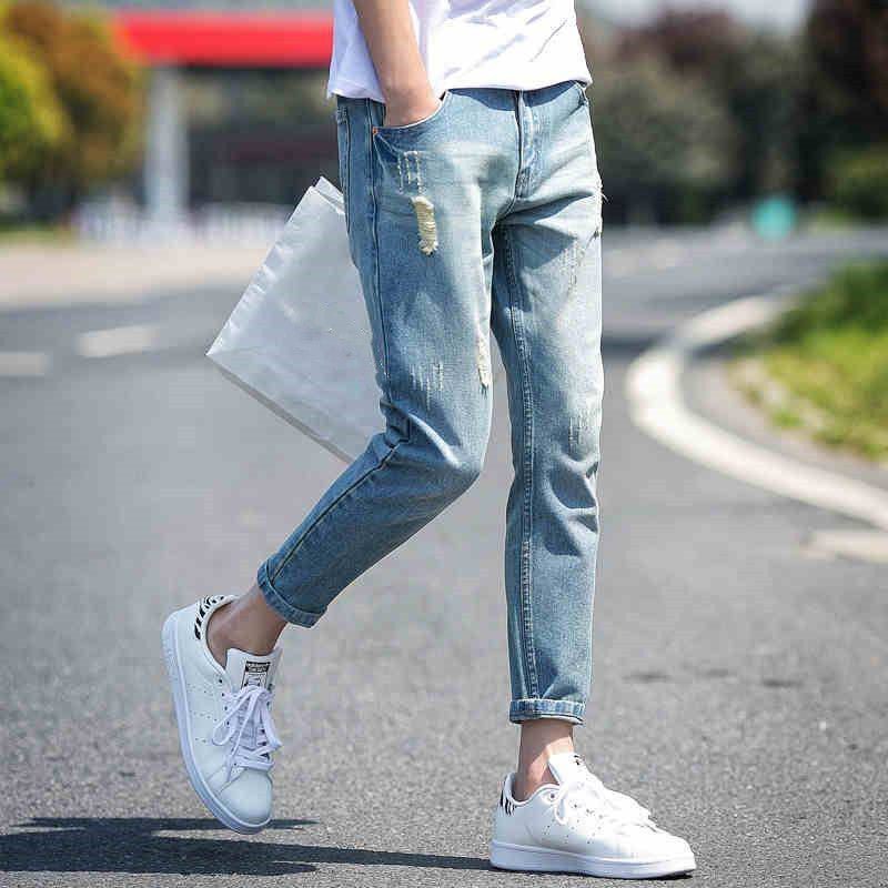Men's ripped jeans cropped trousers - VEX CLUB HOUSE