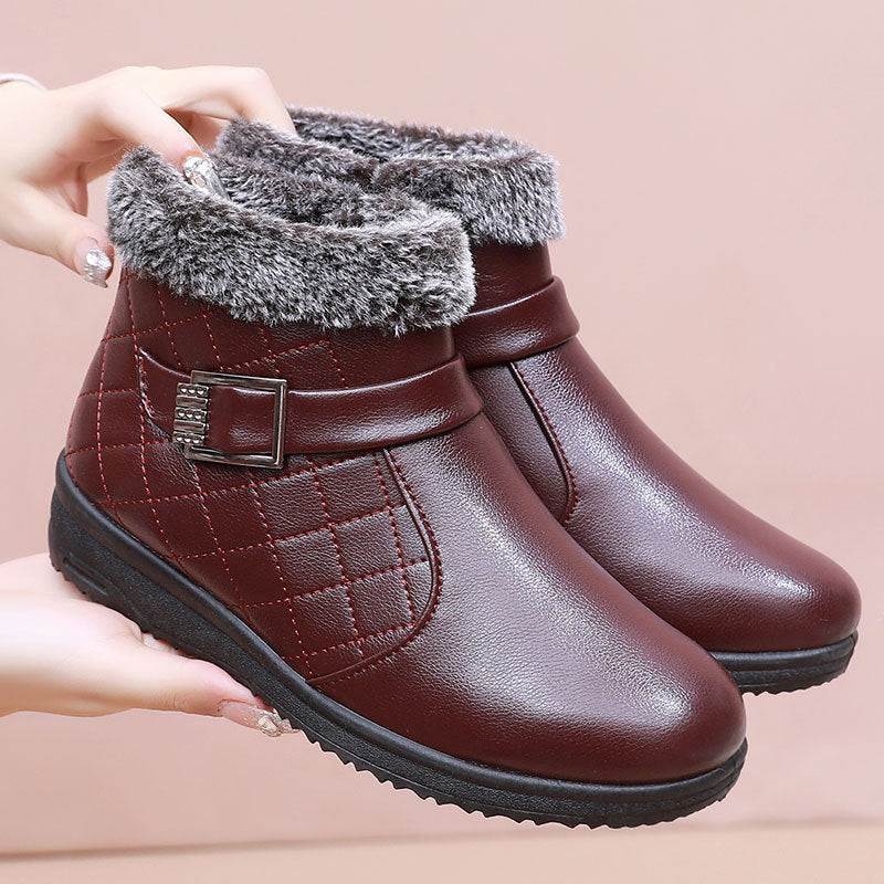 Cotton Plus Velvet Warm Booties Flat Leather Shoes - VEX CLUB HOUSE