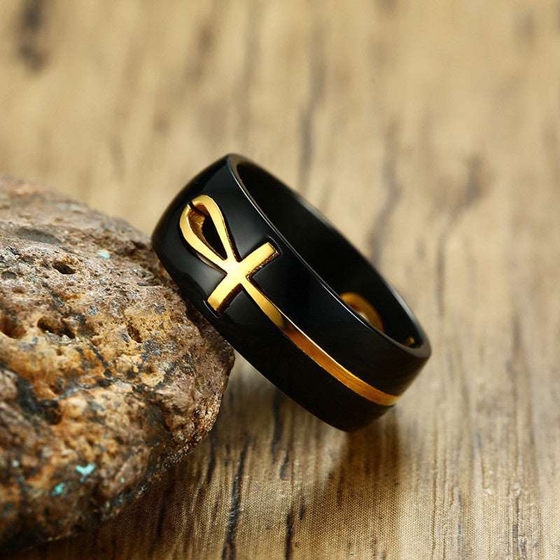 Two Tone Detachable Ankh Egyptian Cross Ring For Men Stainless Steel Male Religious Jewelry V E X C L U B H O U S E