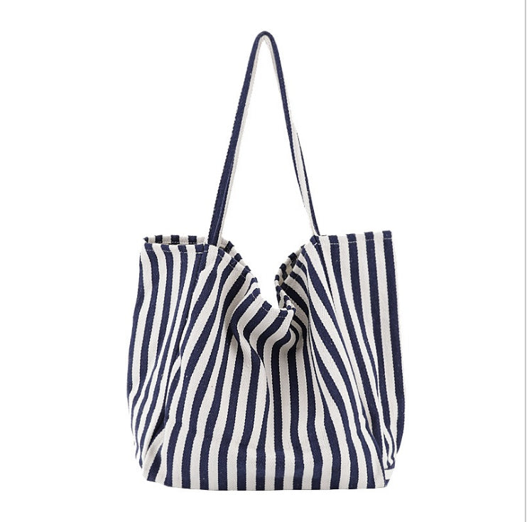 Striped Canvas Bags High Capacity Shoulder Bags For Women Fashion Shopper Handbags Casual Shopping Totes - VEX CLUB HOUSE