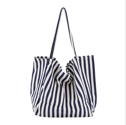 Striped Canvas Bags High Capacity Shoulder Bags For Women Fashion Shopper Handbags Casual Shopping Totes - VEX CLUB HOUSE