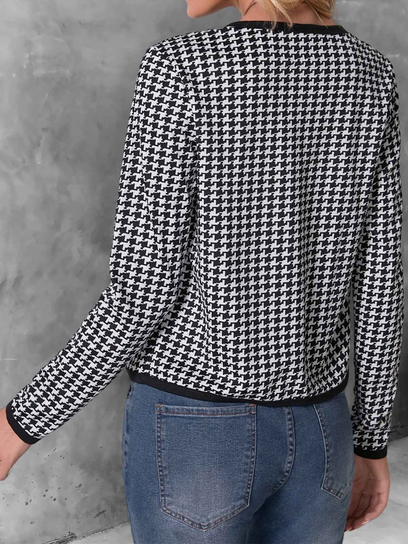 Casual Cardigan Long Sleeve Houndstooth Short Women's Coat - VEX CLUB HOUSE