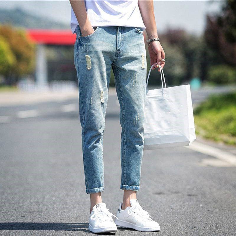 Men's ripped jeans cropped trousers - VEX CLUB HOUSE