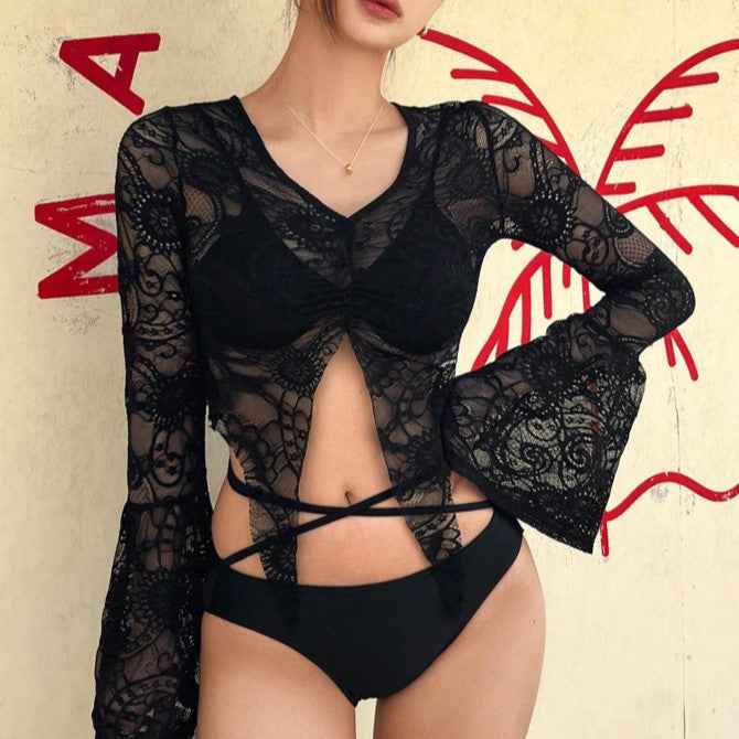 Sexy Swimwear Long-Sleeve Bikini With A Detachable Lace Top - VEX CLUB HOUSE
