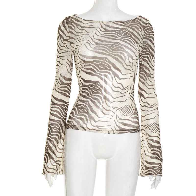 Womens Lightweight Loose-fitting Sexy Animal-print T-shirt Top - VEX CLUB HOUSE