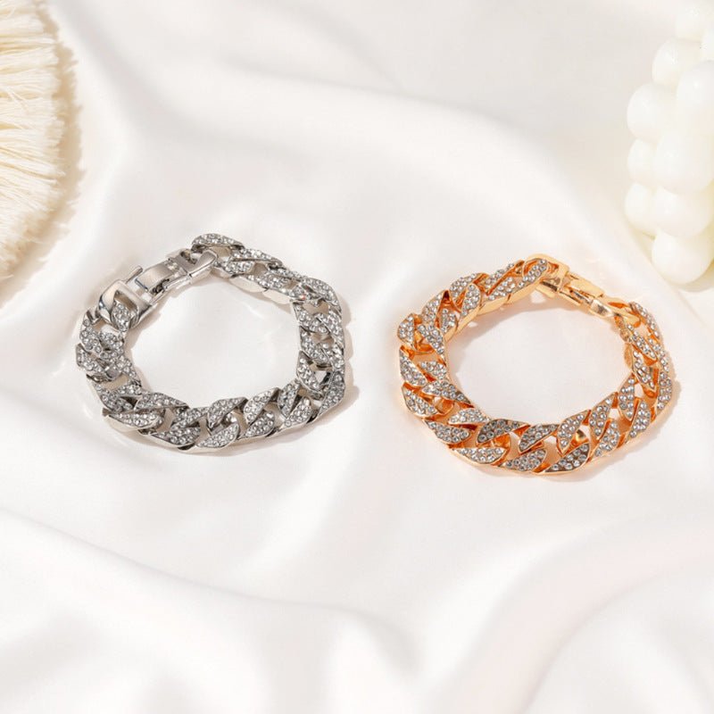 Cuban Thick Link Chain Bracelet Punk Luxury Crystal Bracelets for Women Men Jewelry Gold Color Rhinestone Bangles Bling New V E X C L U B H O U S E