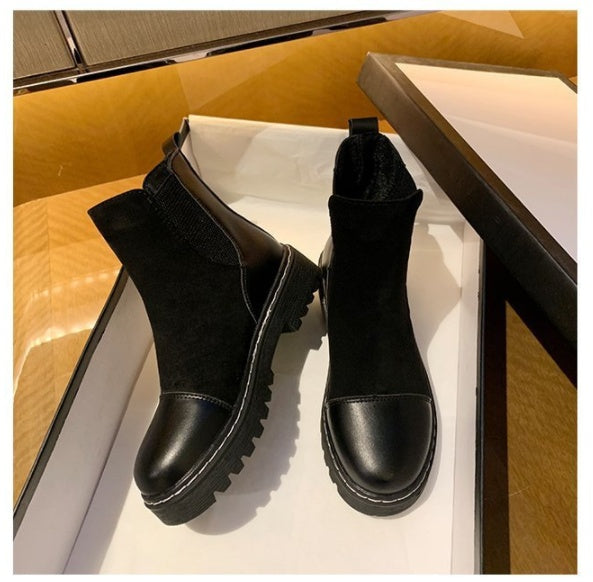 British style black platform stretch boots - VEX CLUB HOUSE