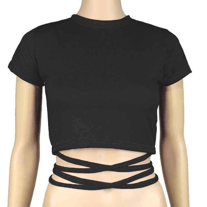 European And American Ins New Sexy Navel T-shirt Women's Tie Straps - VEX CLUB HOUSE