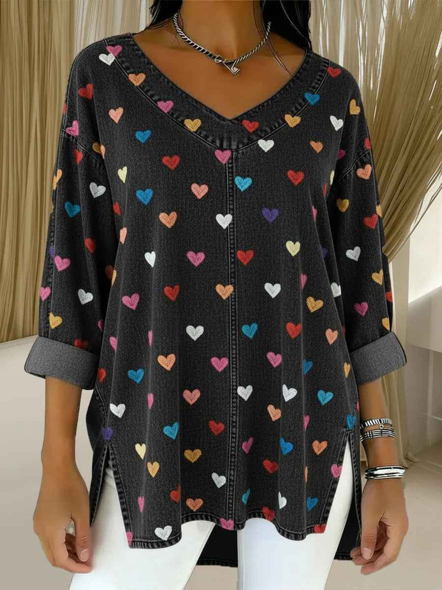 Retro Botanical Print Relaxed-fit Long-sleeve Casual Top - VEX CLUB HOUSE