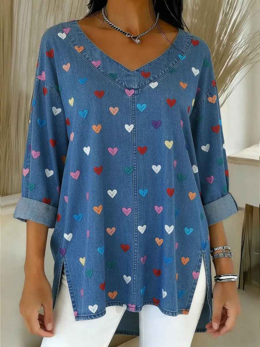Retro Botanical Print Relaxed-fit Long-sleeve Casual Top - VEX CLUB HOUSE
