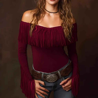 Fringed Top With Long Sleeves Vintage Form-fitting And Sexy - VEX CLUB HOUSE