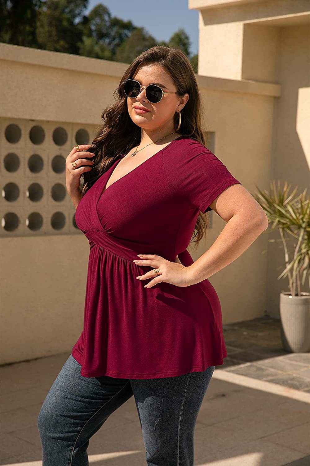 Women's Plus Size T-shirt V-neck Top - VEX CLUB HOUSE
