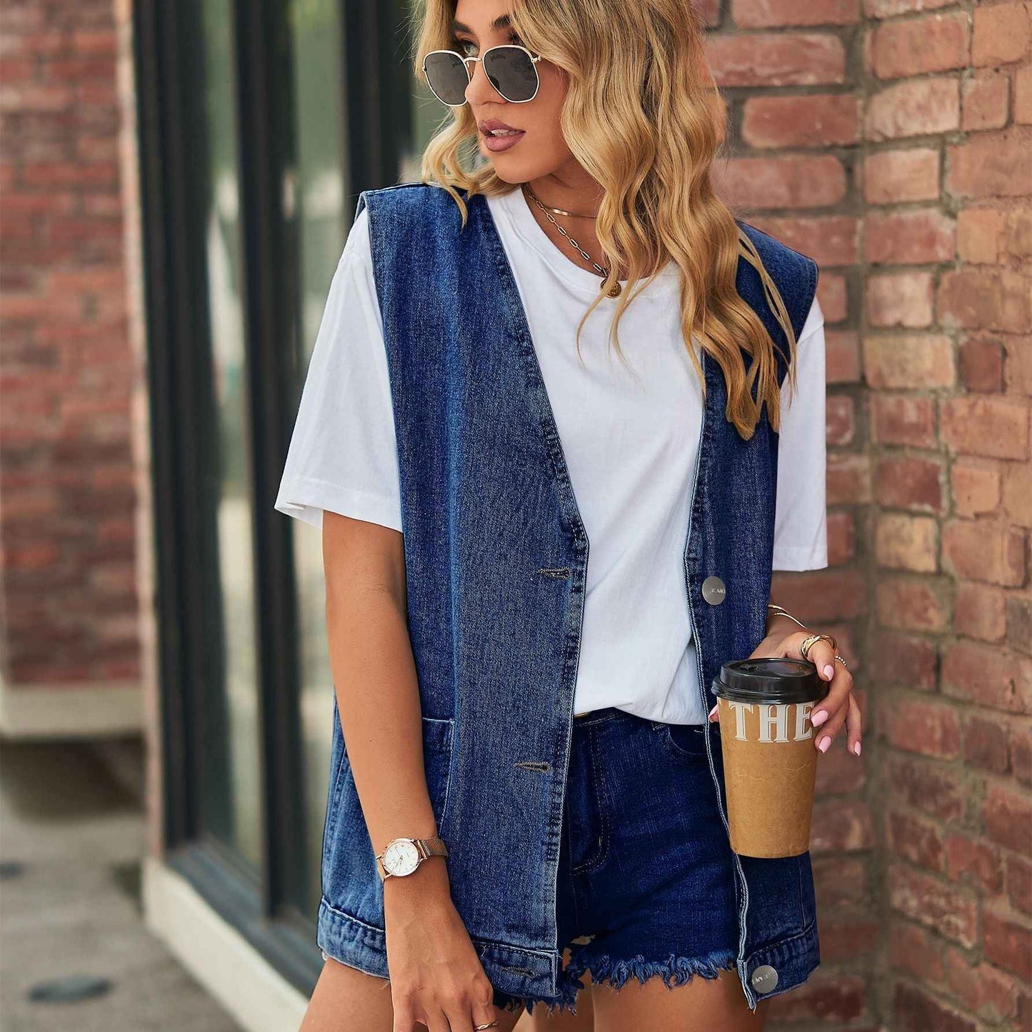 Womens Denim Vest Sleeveless Waistcoat Top - VEX CLUB HOUSE
