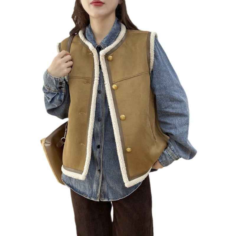 Retro Crew Neck Short Leather And Fur Vest - VEX CLUB HOUSE