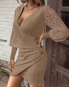Autumn Solid-Color V-Neck Slim-Fit Sexy Dress - VEX CLUB HOUSE